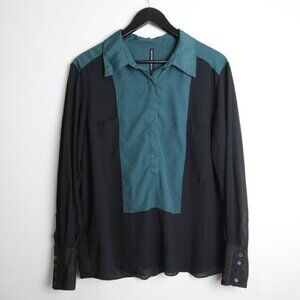 W118 By Walter Baker Contrast Green Black Long Sleeve Blouse Size Large